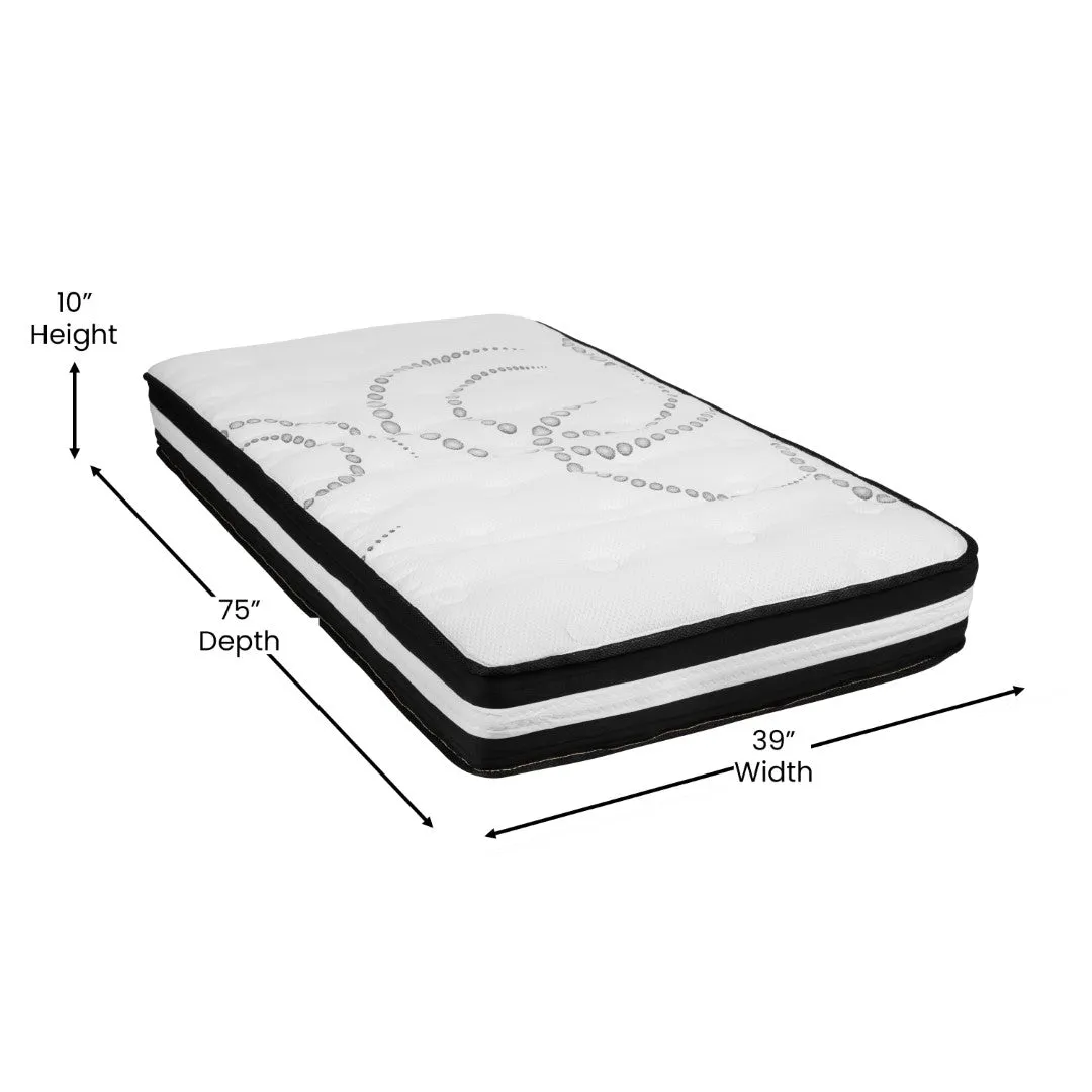 14 Inch Metal Platform Bed Frame with 10 Inch Pocket Spring Mattress in a Box and 2 Inch Cool Gel Memory Foam Topper - Twin