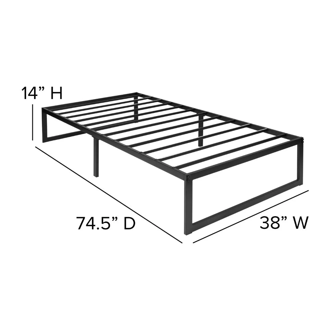 14 Inch Metal Platform Bed Frame with 10 Inch Pocket Spring Mattress in a Box and 2 Inch Cool Gel Memory Foam Topper - Twin