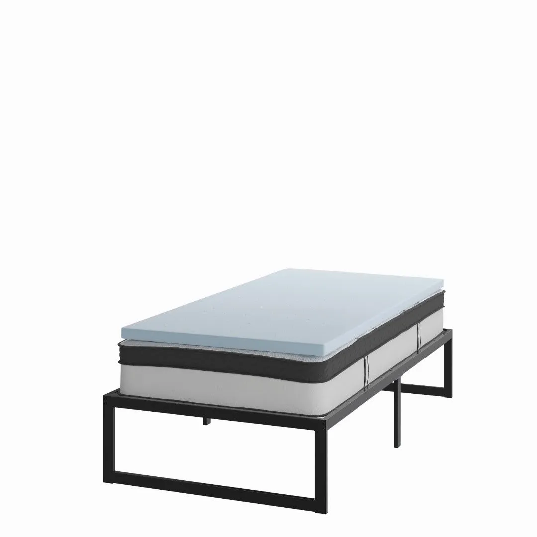 14 Inch Metal Platform Bed Frame with 10 Inch Pocket Spring Mattress in a Box and 2 Inch Cool Gel Memory Foam Topper - Twin