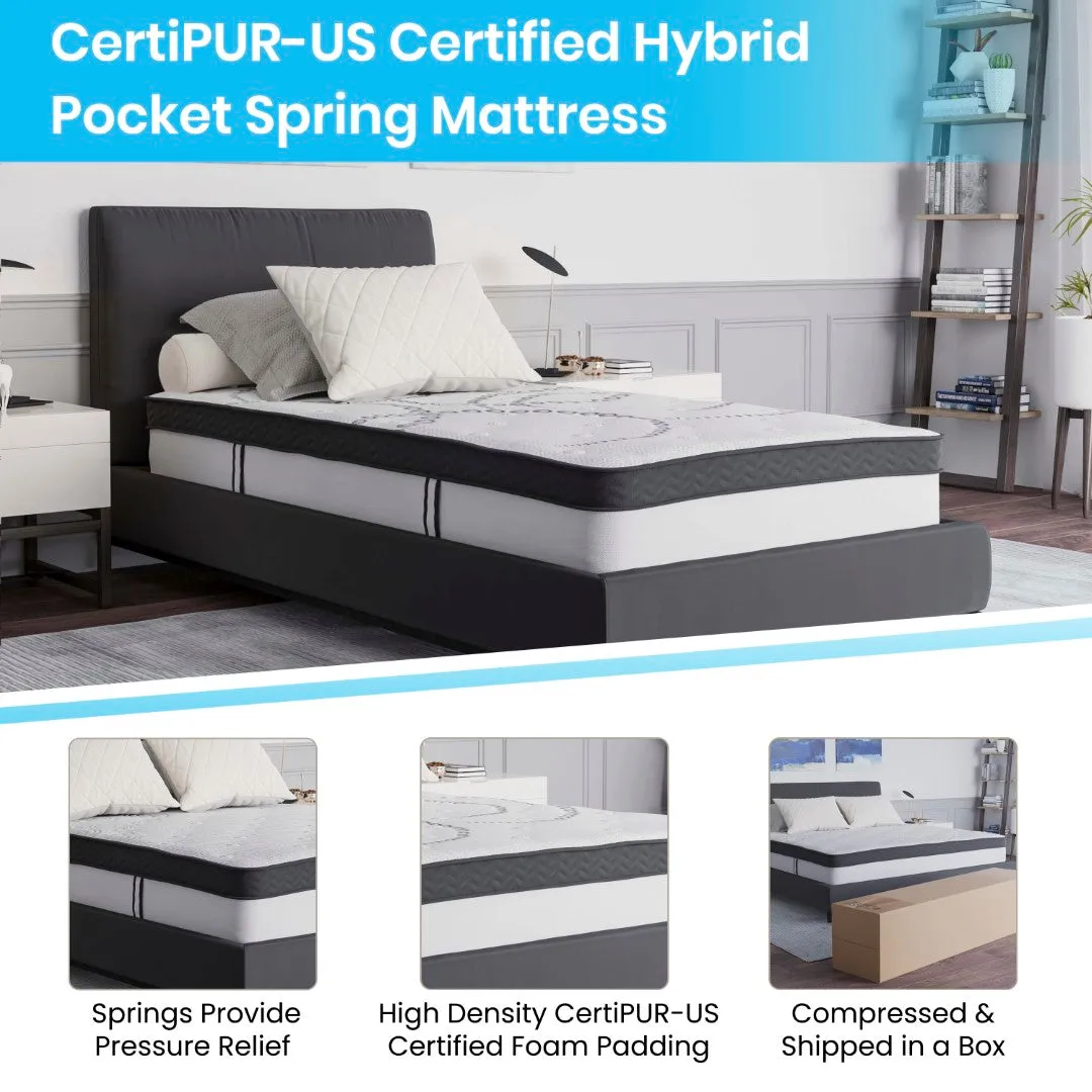 14 Inch Metal Platform Bed Frame with 10 Inch Pocket Spring Mattress in a Box and 2 Inch Cool Gel Memory Foam Topper - Twin