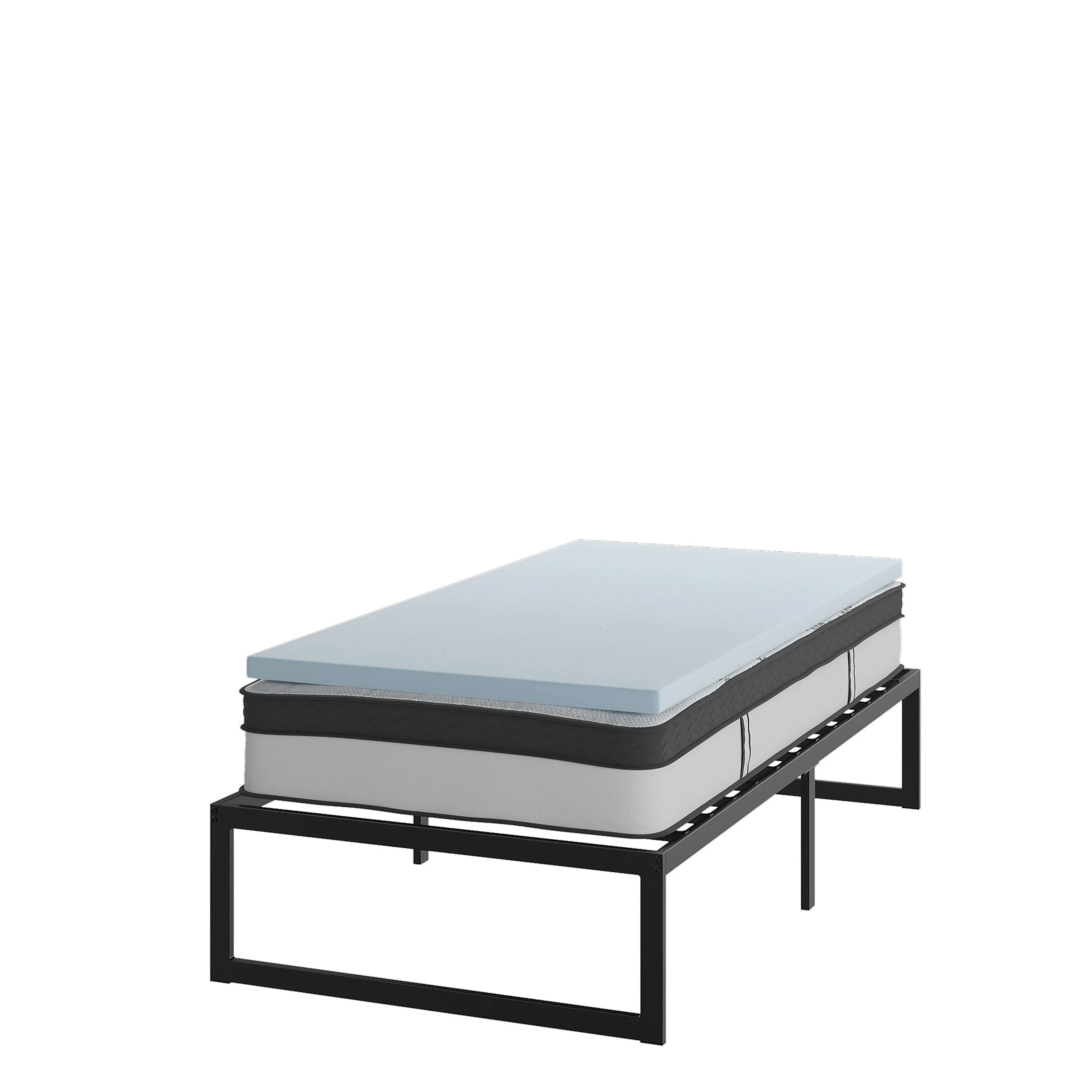 14 Inch Metal Platform Bed Frame with 10 Inch Pocket Spring Mattress in a Box and 2 Inch Cool Gel Memory Foam Topper - Twin