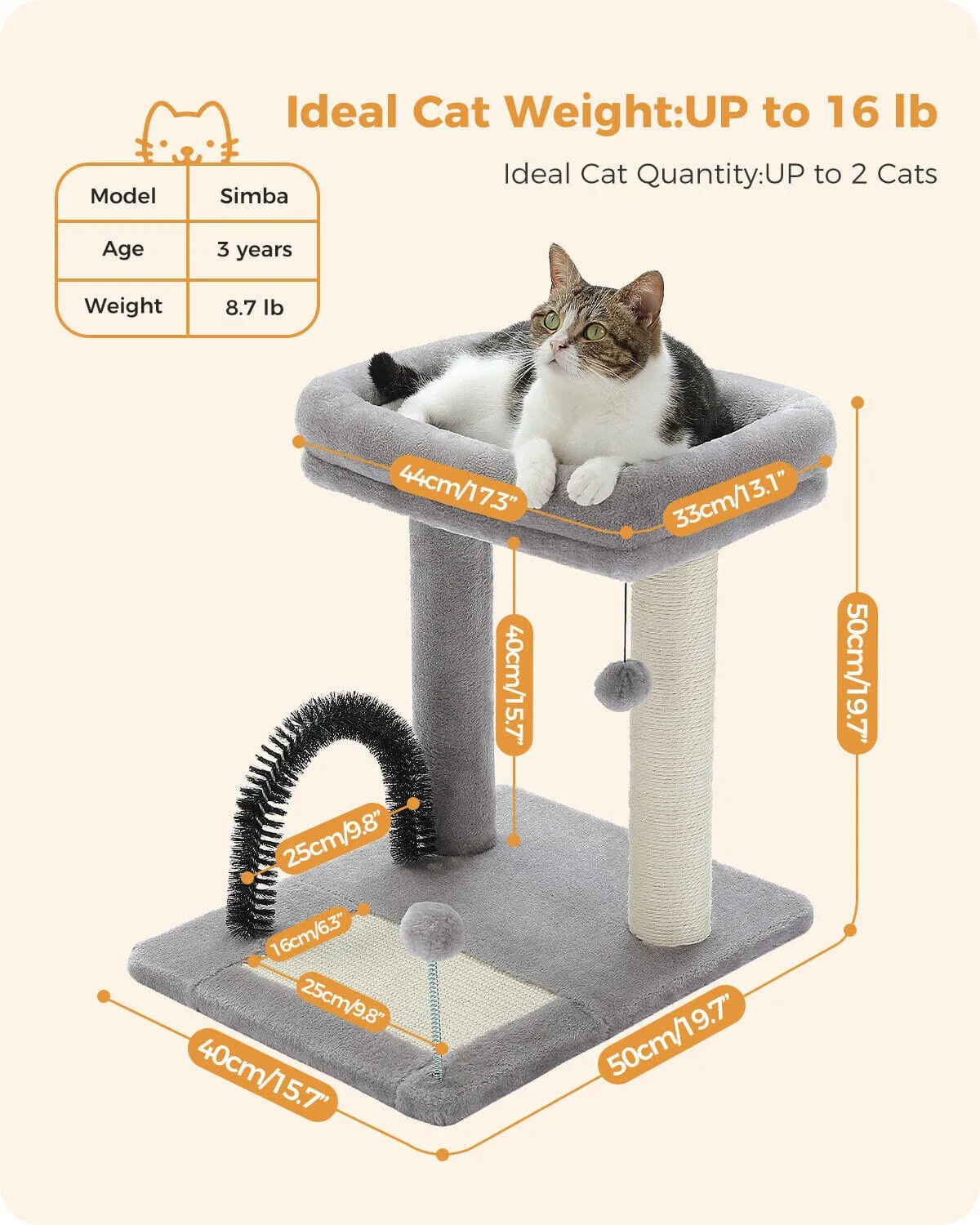 19.7" Cat Scratching Tree with Groomer
