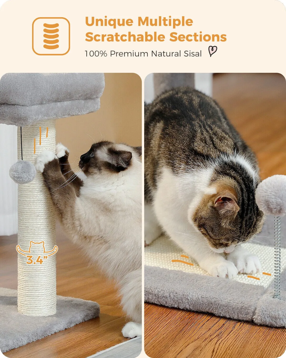 19.7" Cat Scratching Tree with Groomer