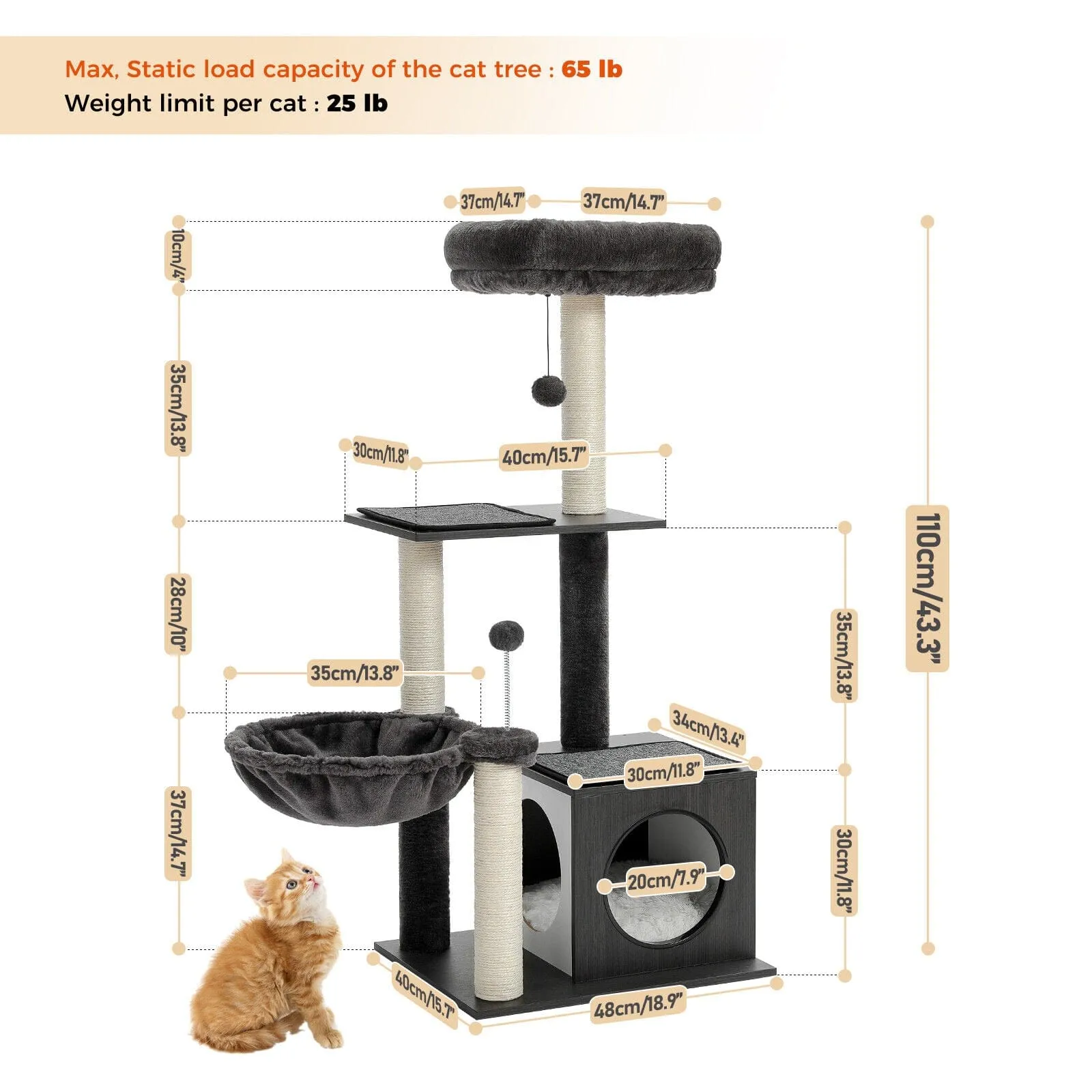 43.3" Cat Scratching Post / Tree / Pole