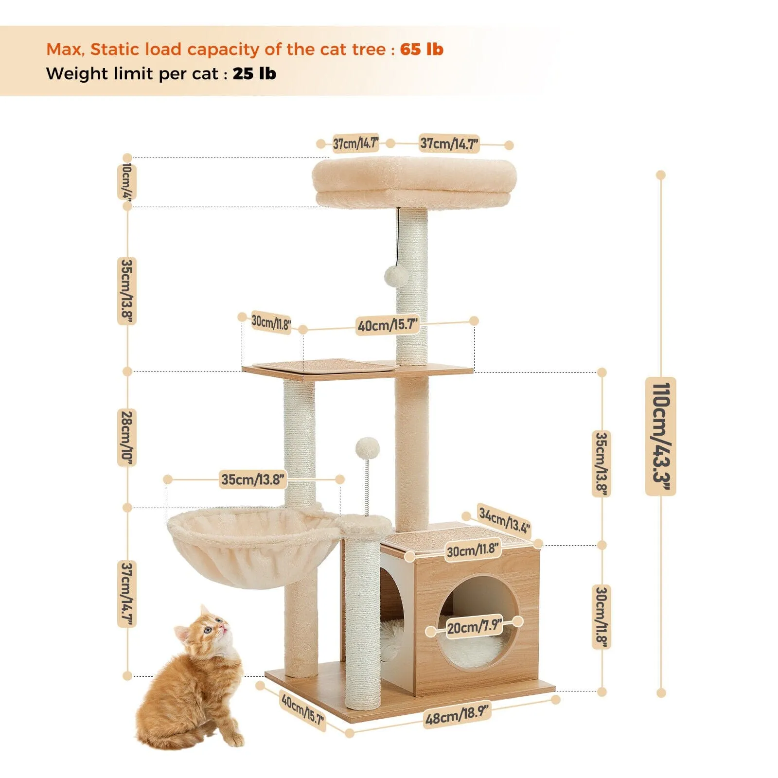 43.3" Cat Scratching Post / Tree / Pole