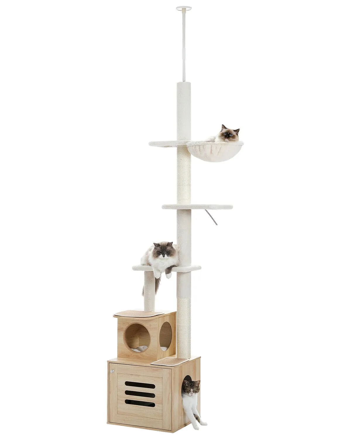 90.6"-110.2" Adjustable Floor to Ceiling Cat Scratching Post / Tree / Pole with Condo