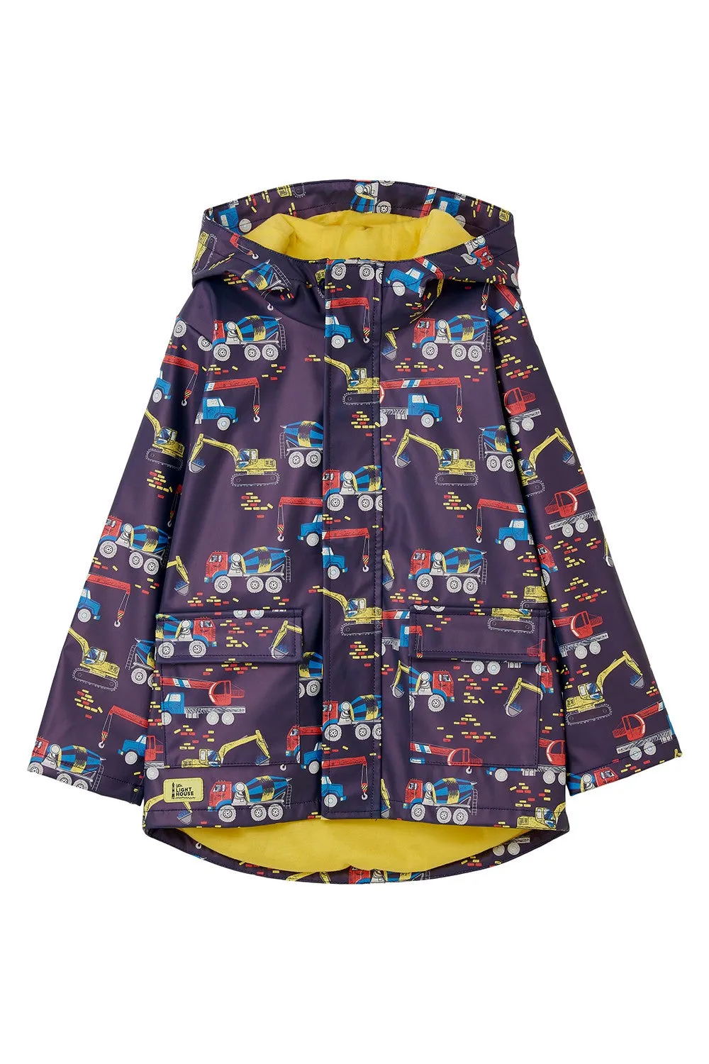 Lighthouse Kids Anchor Waterproof Jacket With All Over Digger And Lorry Print-NAVY