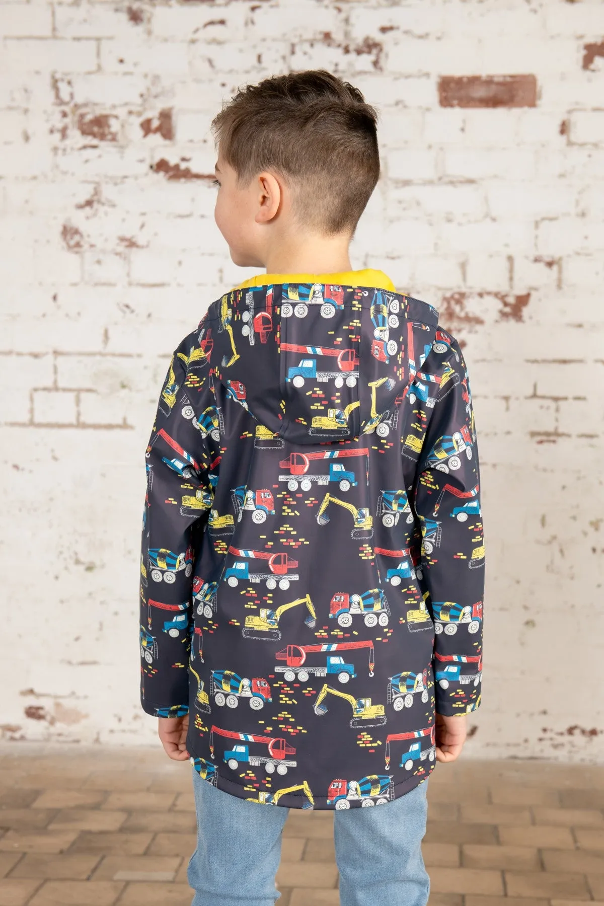 Lighthouse Kids Anchor Waterproof Jacket With All Over Digger And Lorry Print-NAVY