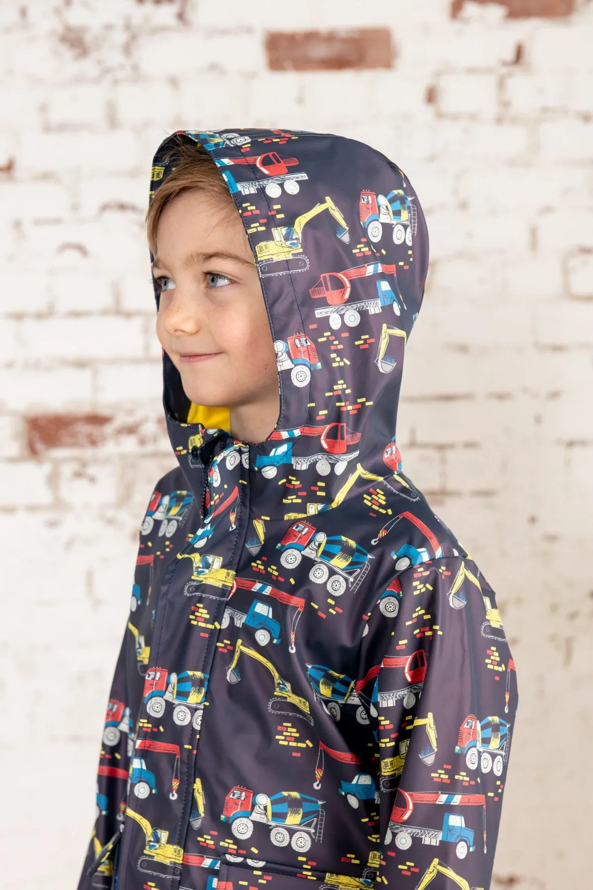 Lighthouse Kids Anchor Waterproof Jacket With All Over Digger And Lorry Print-NAVY