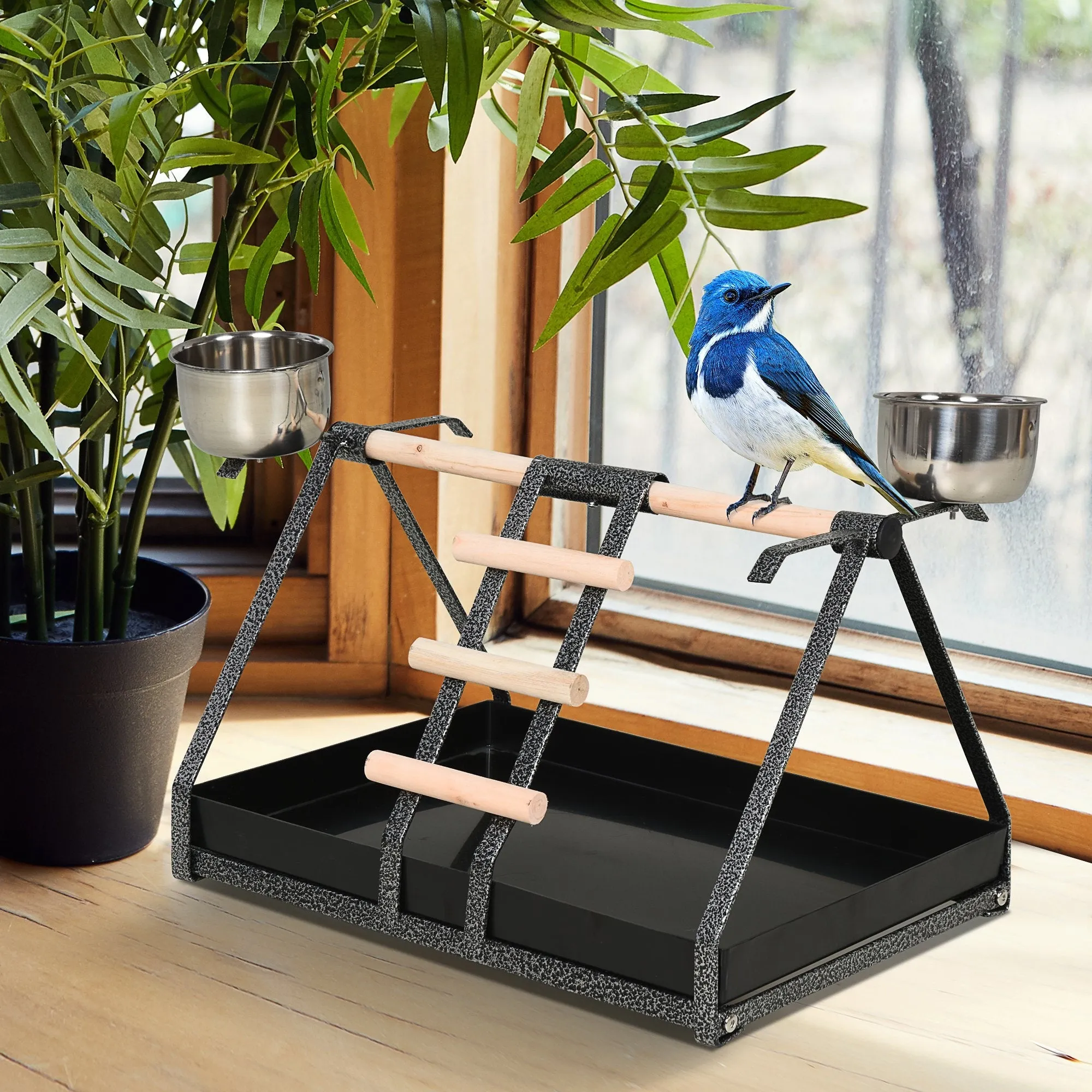 Pawhut Stainless Steel and Fir Wood Bird Stand