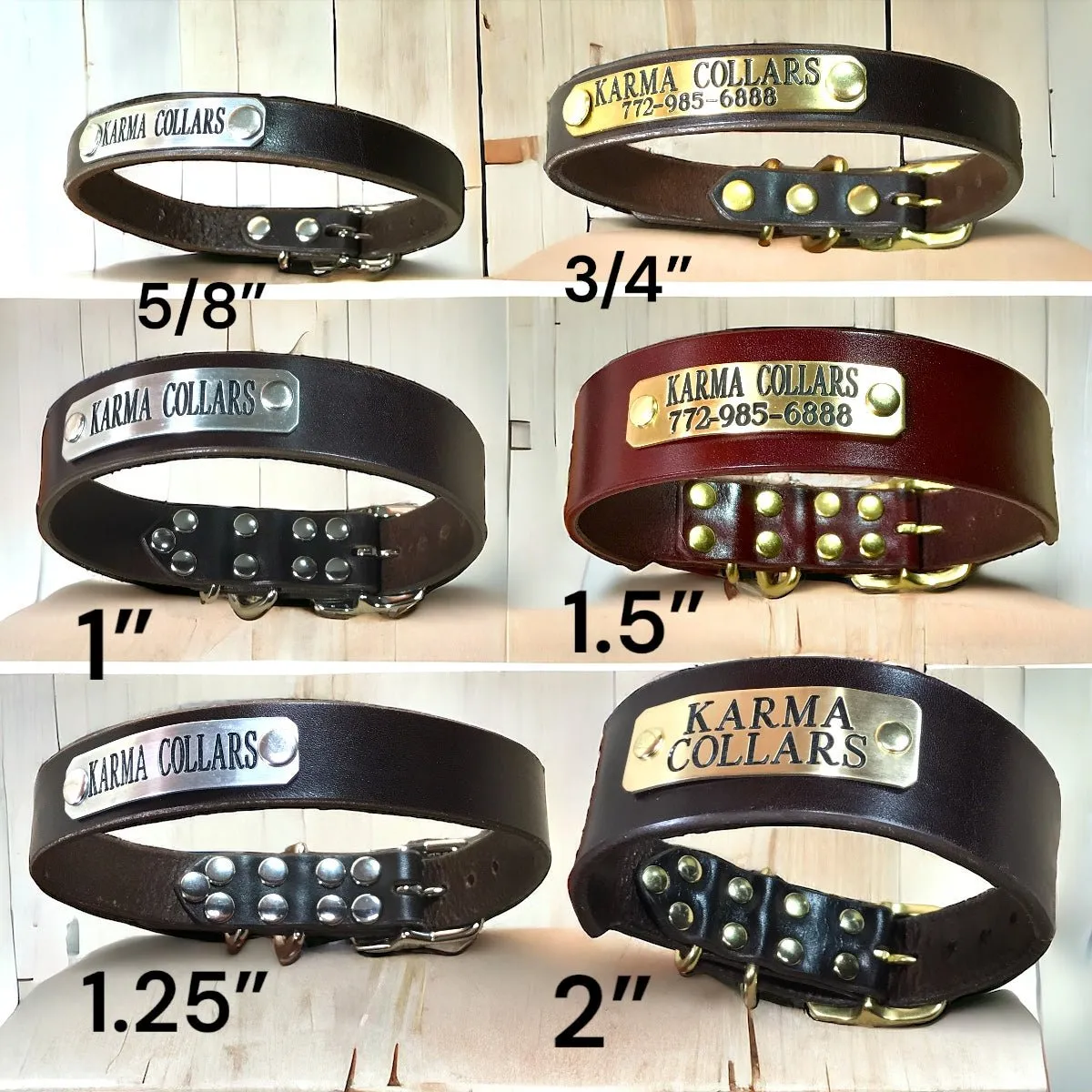 Personalized Leather Dog Collar with Nameplate 1.5" WIDE