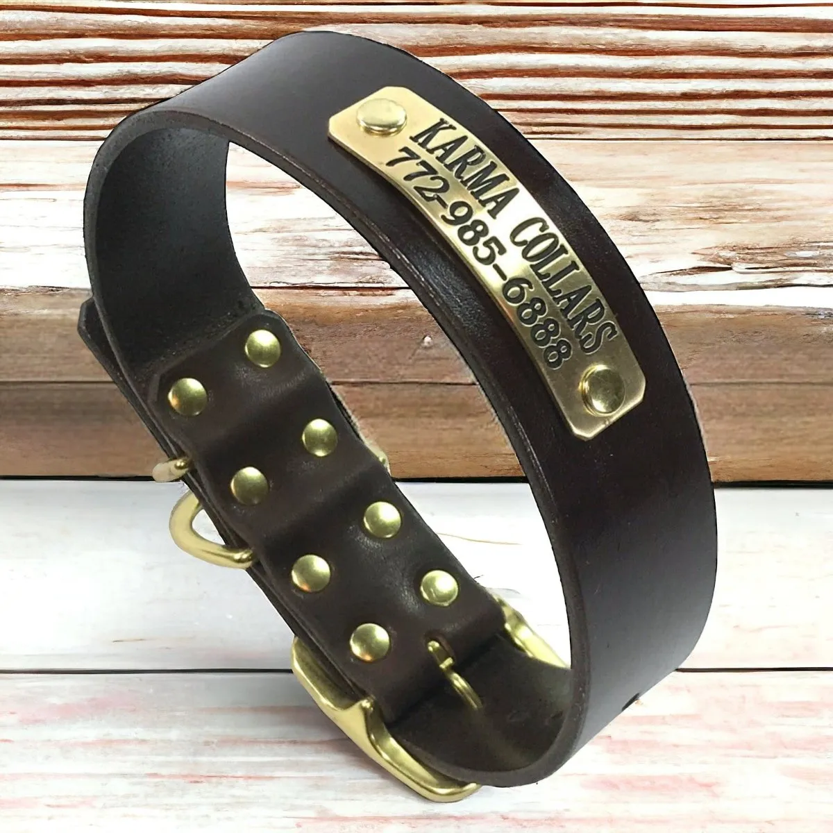 Personalized Leather Dog Collar with Nameplate 1.5" WIDE