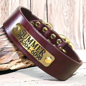 Personalized Leather Dog Collar with Nameplate 1.5" WIDE