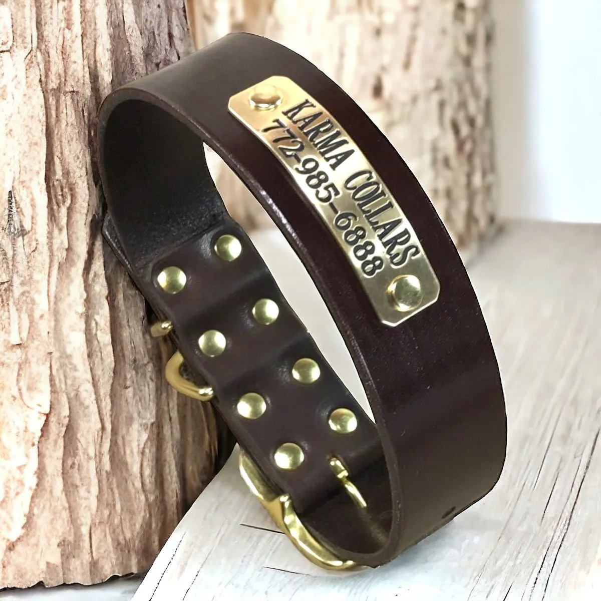 Personalized Leather Dog Collar with Nameplate 1.5" WIDE