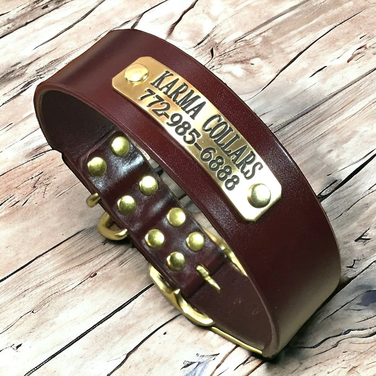 Personalized Leather Dog Collar with Nameplate 1.5" WIDE