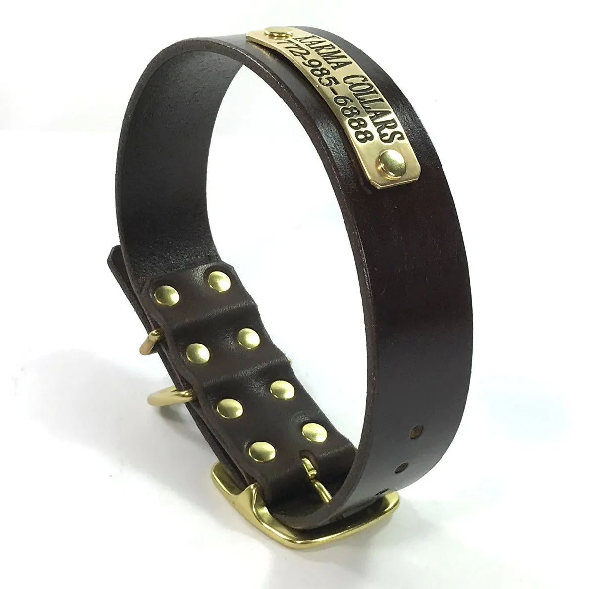 Personalized Leather Dog Collar with Nameplate 1.5" WIDE