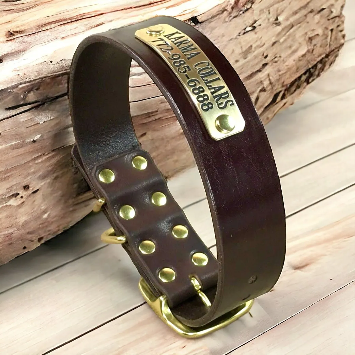 Personalized Leather Dog Collar with Nameplate 1.5" WIDE