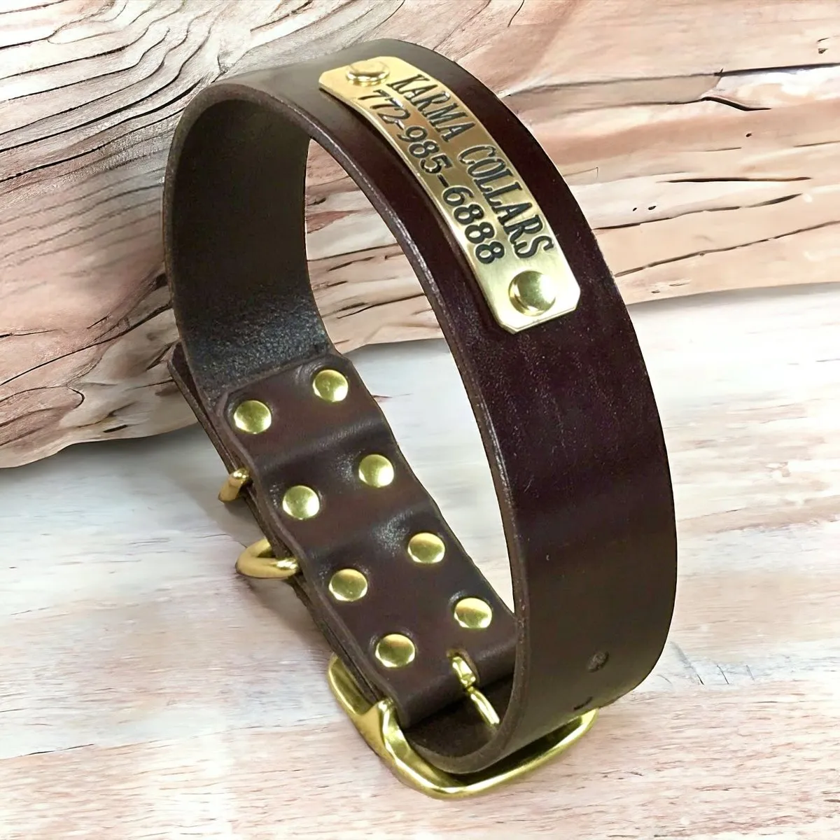 Personalized Leather Dog Collar with Nameplate 1.5" WIDE