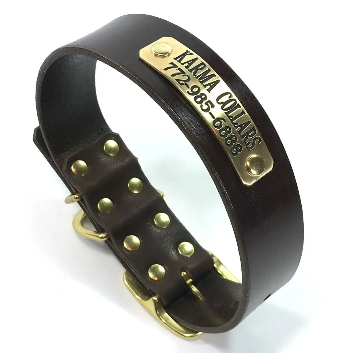 Personalized Leather Dog Collar with Nameplate 1.5" WIDE