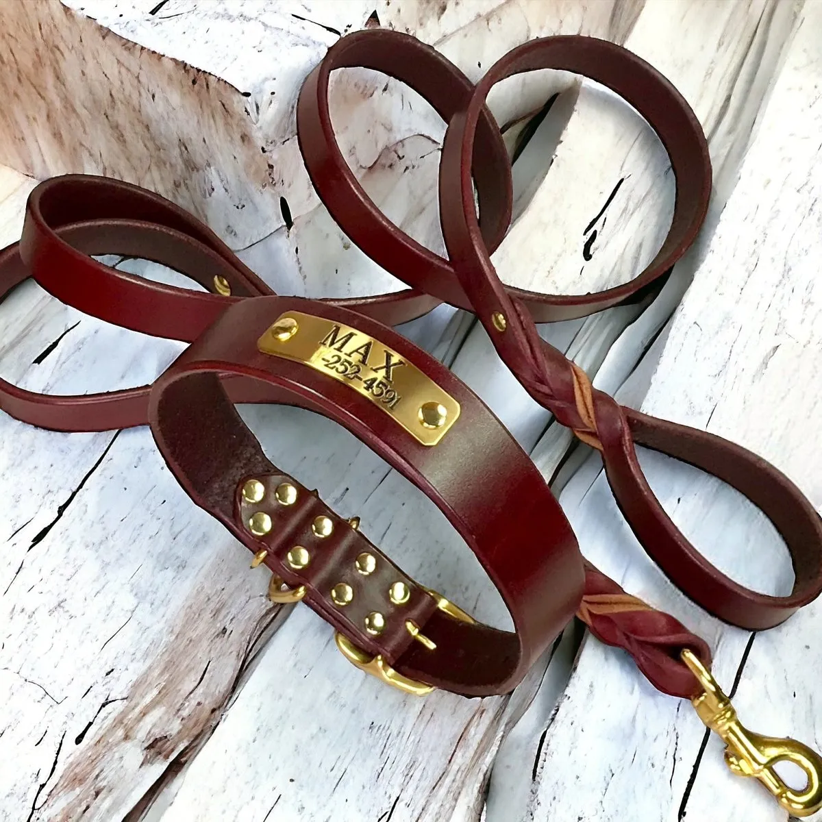 Personalized Leather Dog Collar with Nameplate 1.5" WIDE