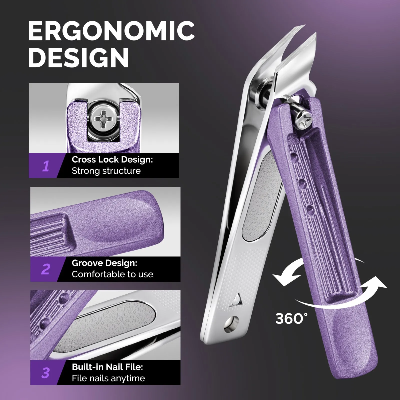 Stainless Steel Nail Clippers 4 in 1 Kit - Purple