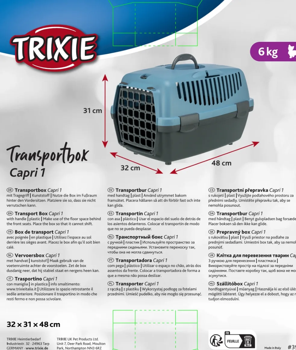 Trixie | Small Pet, Puppy & Kitten Transport Box | XS Capri 1 - Dark Grey & Petrol