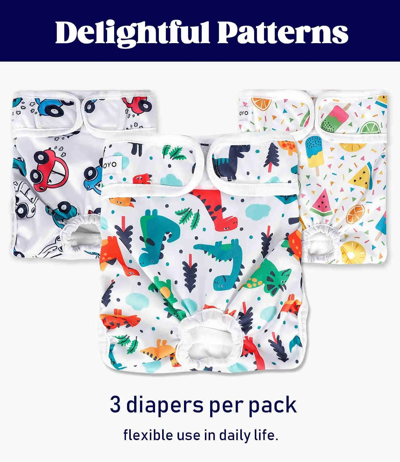 Washable Female Dog Diapers, Reusable Doggy Diapers, 3 Pack (Car)